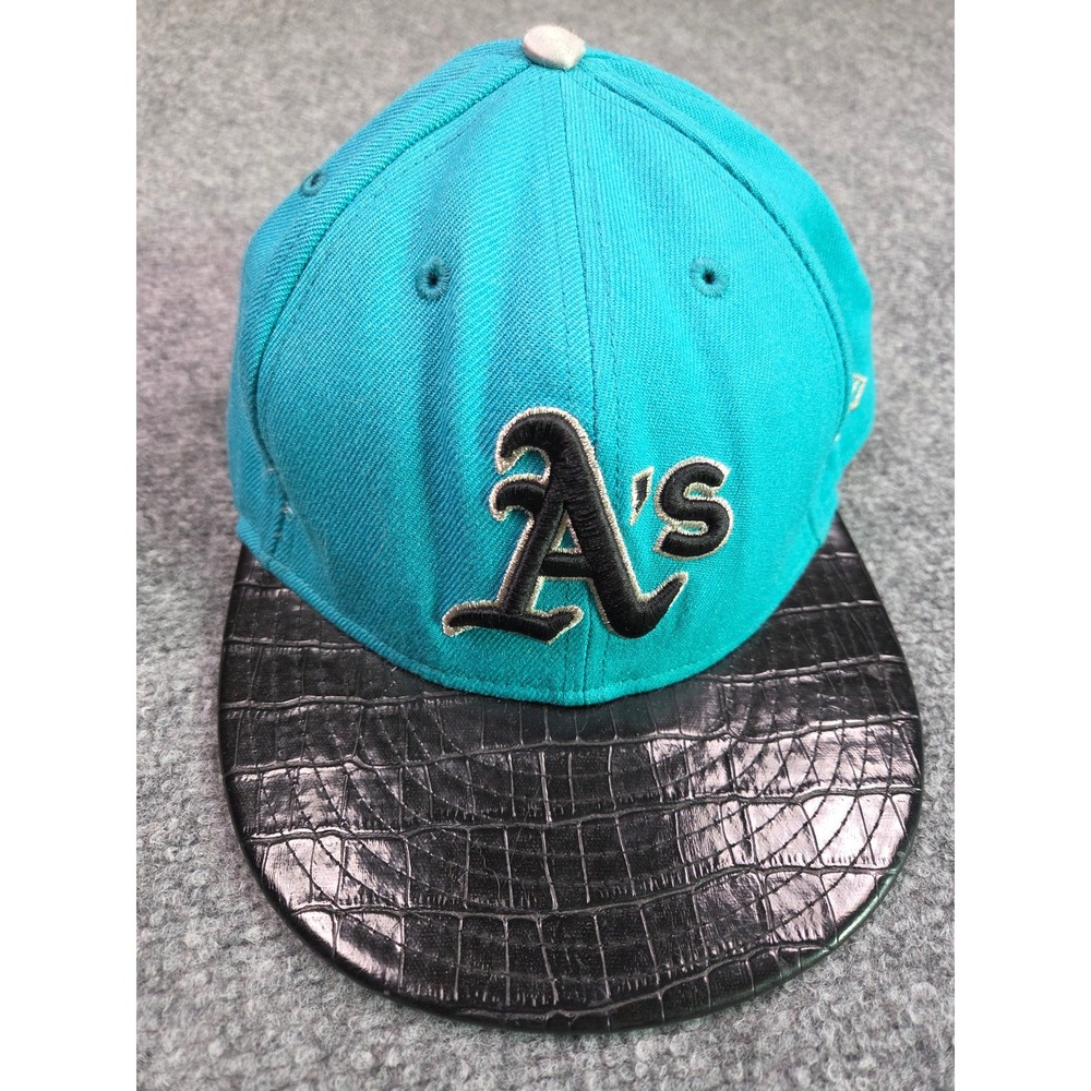 Oakland Athletics Hat Mens 7 1/4 New Era Teal Faux Croc Brim 59FIFTY Fitted Cap